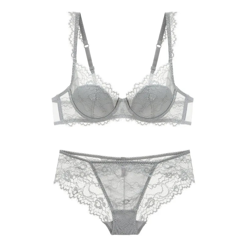 New 2019 lace sexy deep V-neck thin cotton cup fashion transparent bra panty lash push up underwear Comfortable Brassiere sets