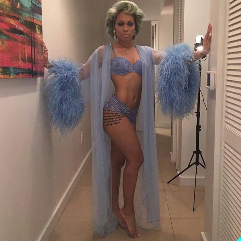 Feather Sky Blue Night Robe