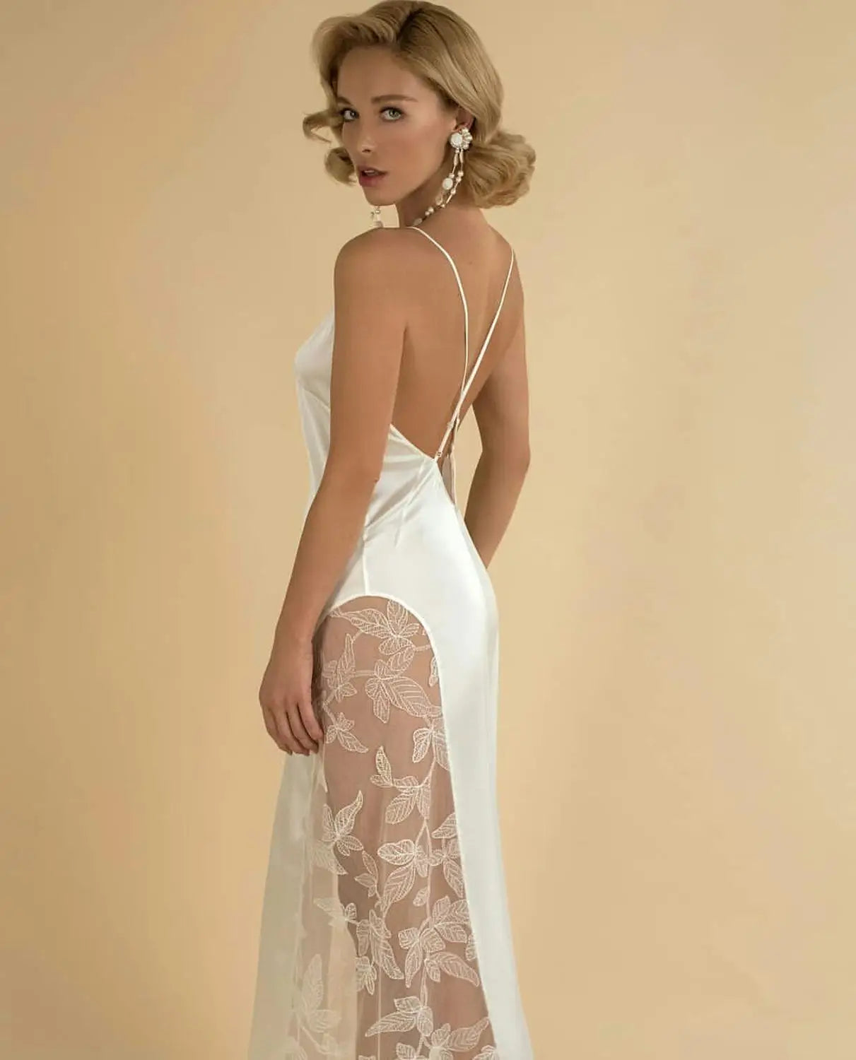Spaghetti with Side Slits Lace Night Robe