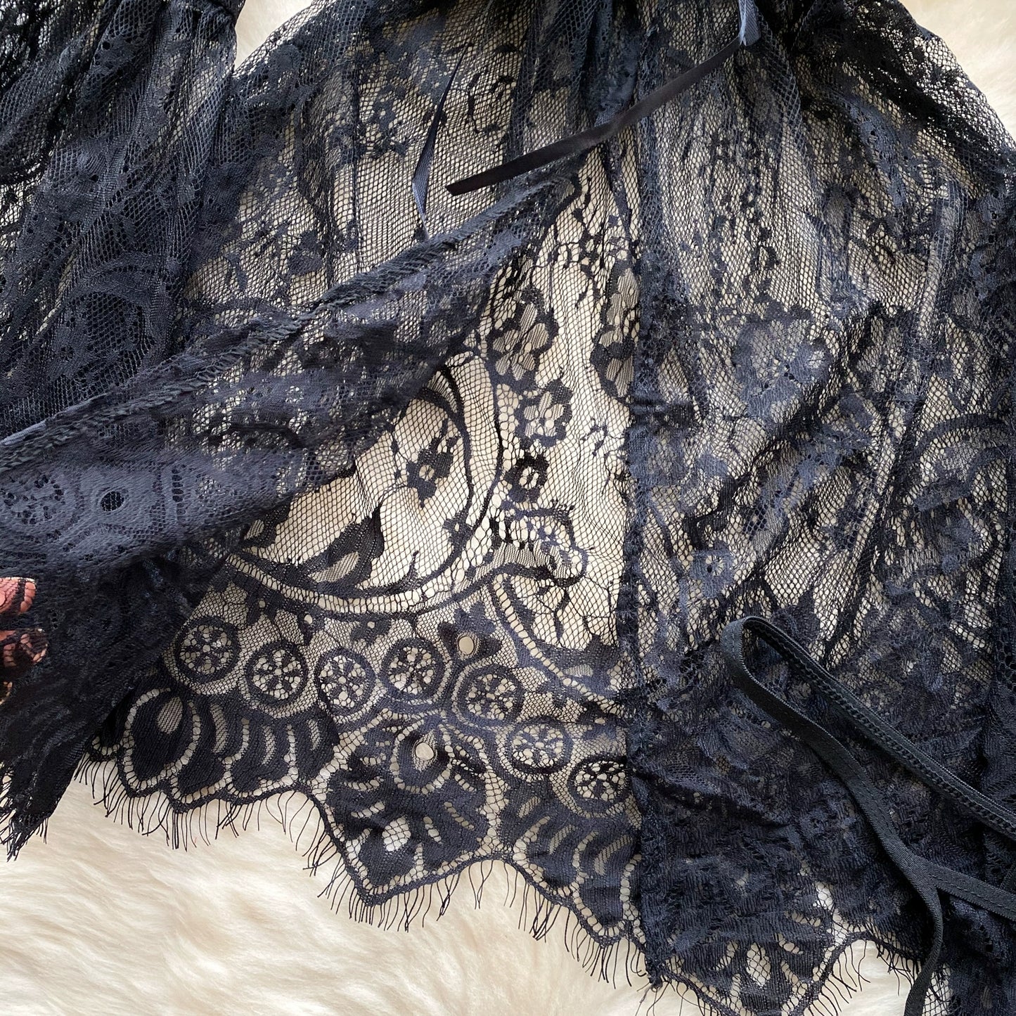 black lace mini robe