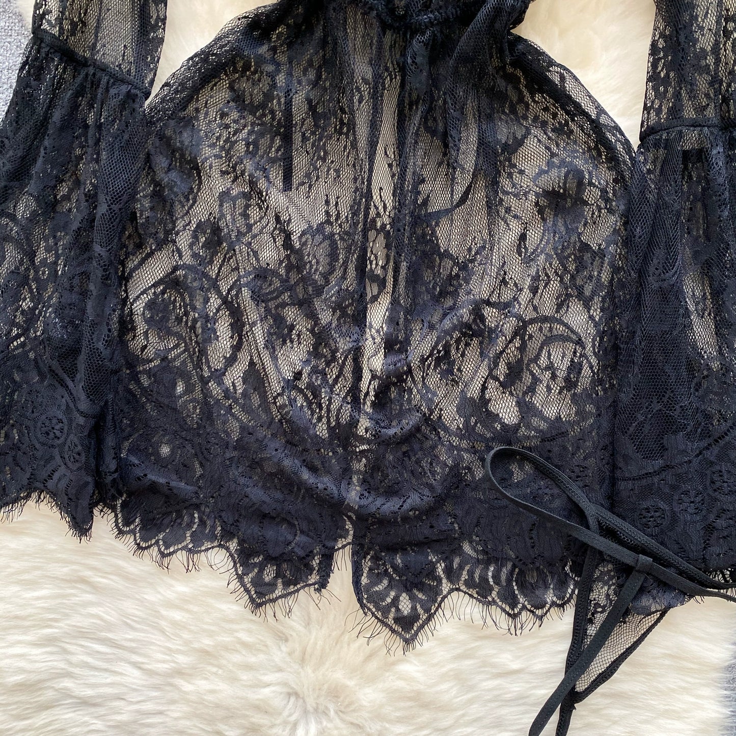 black lace mini robe