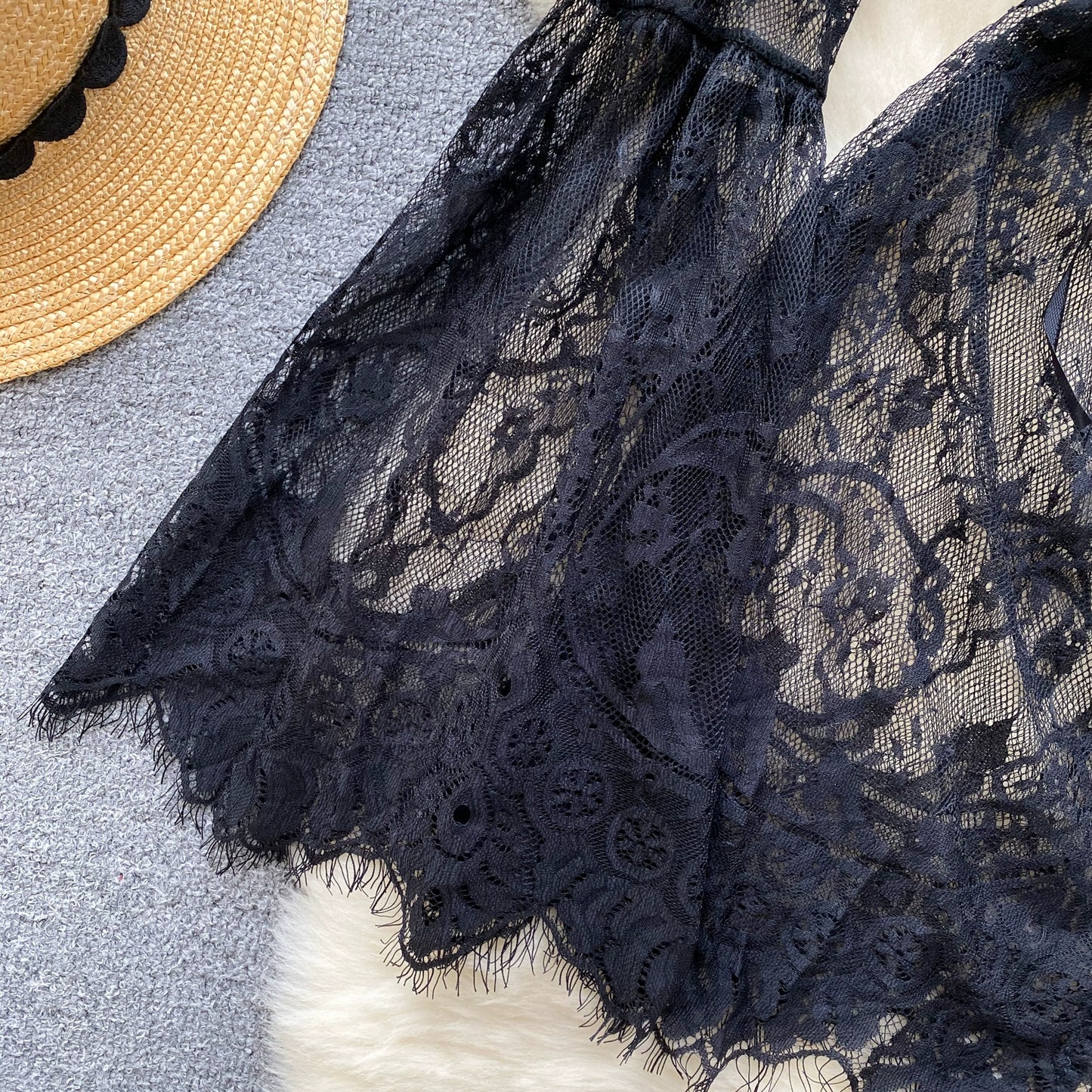 black lace mini robe