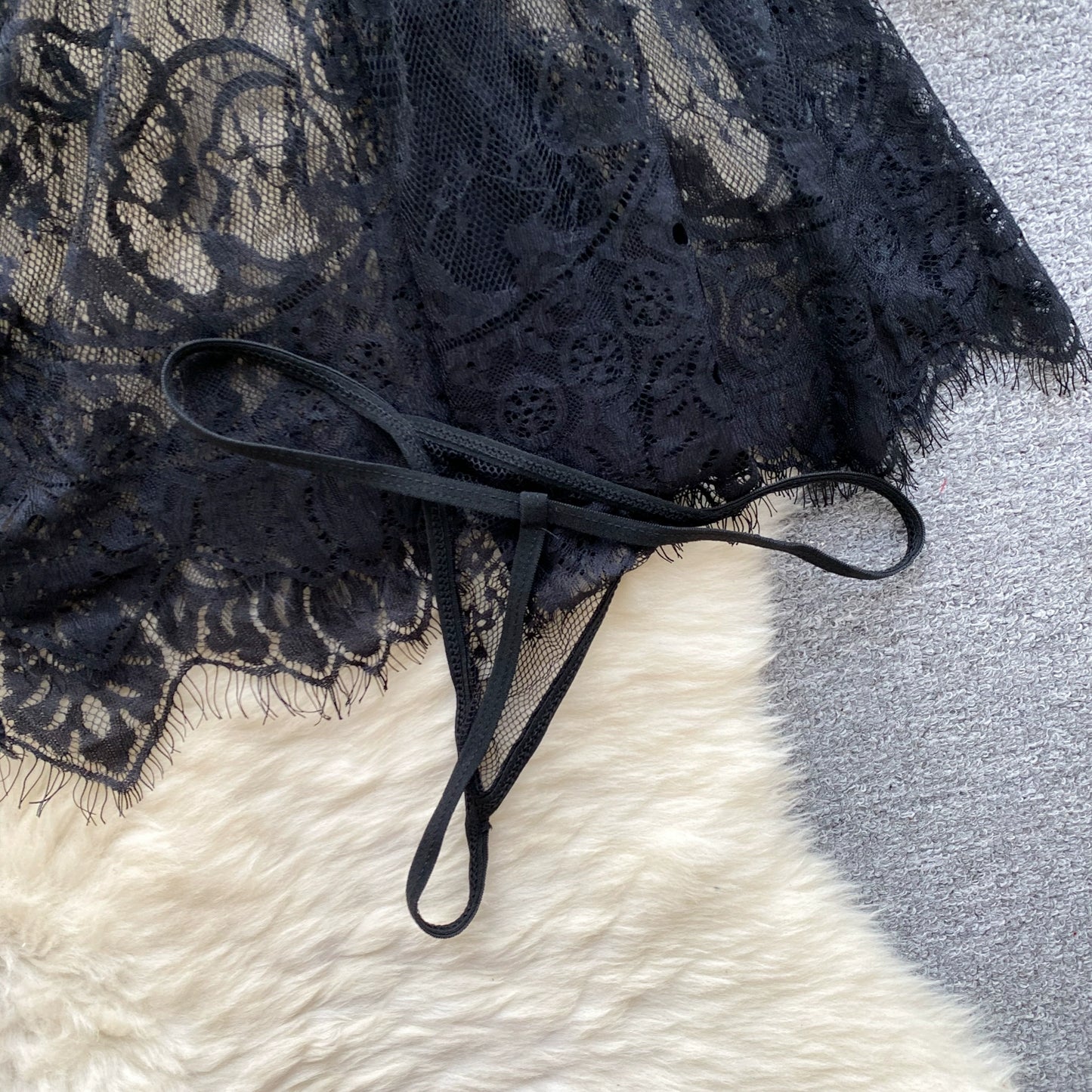 black lace mini robe