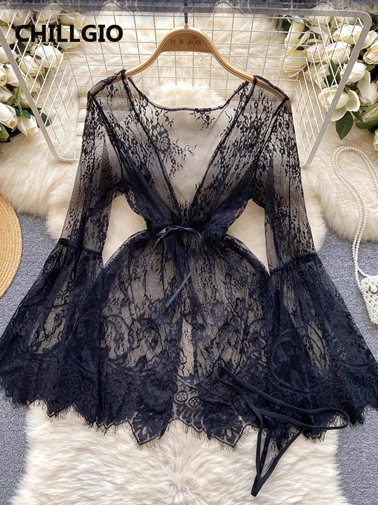 black lace mini robe