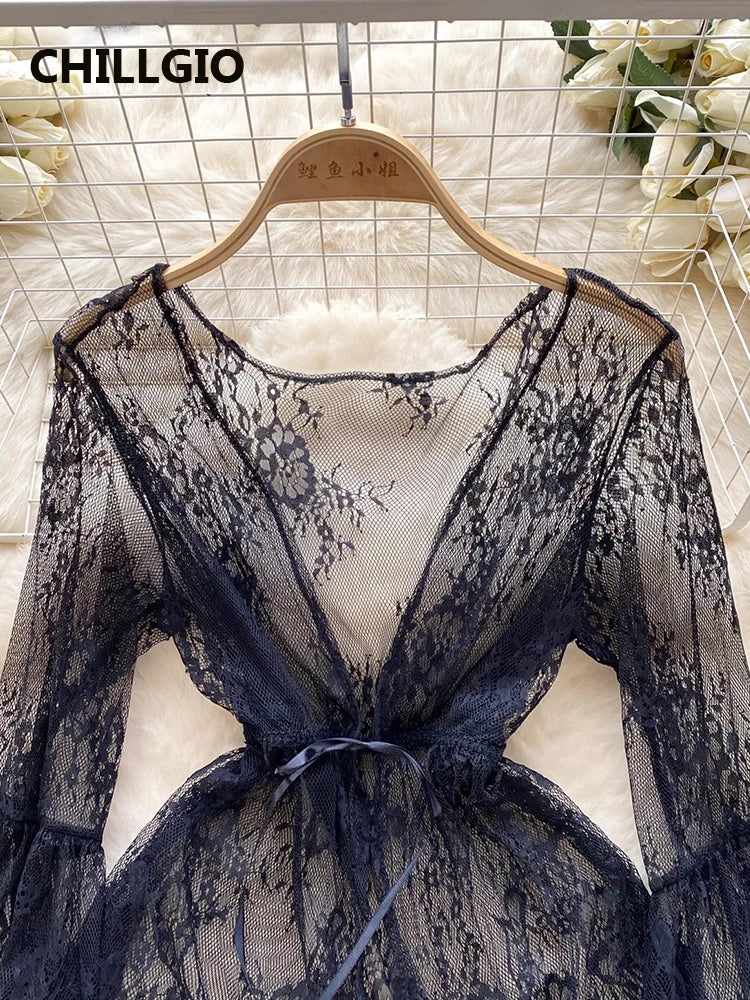 black lace mini robe