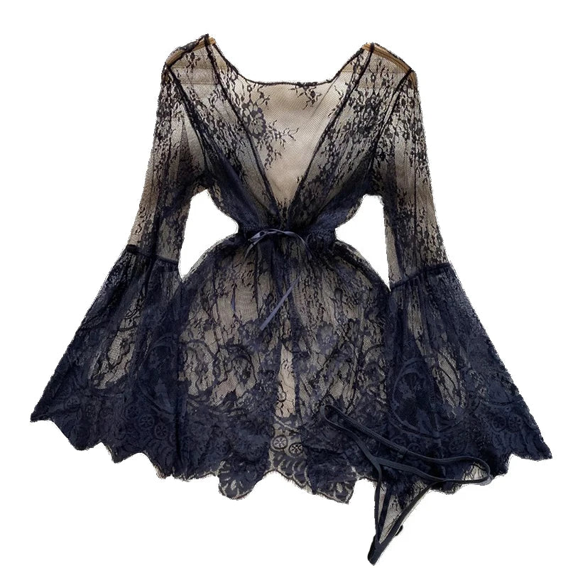 black lace mini robe