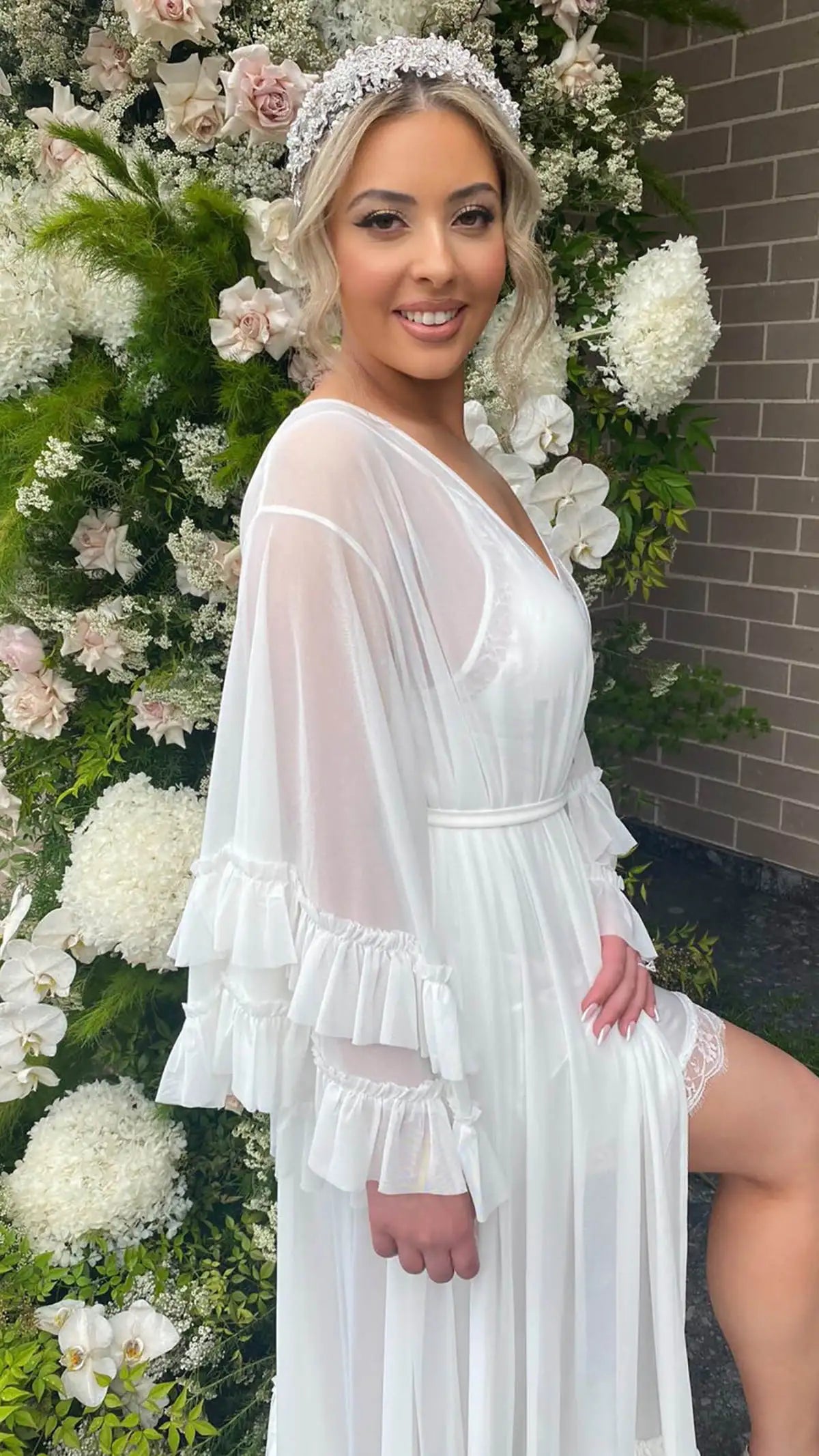 Illusion Women Nightgown Bridal Pajamas Long Sleeve Lace up Ruffles Bridal Wedding Bathrobe for Photography Custom Made