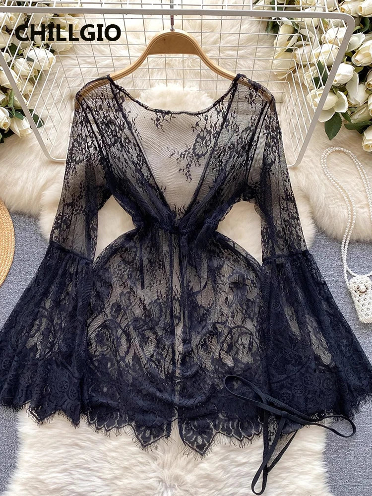 black lace mini robe