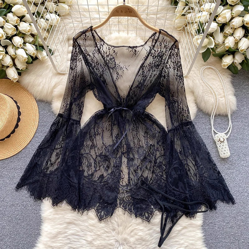 black lace mini robe