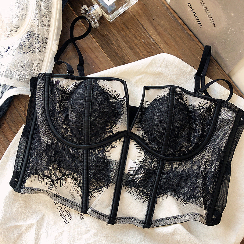 Fishbone Bra Inner Match Sexy Bra Shoulder Straps Pure Desire Lace Underwear Outerwear Women Vacation Seaside Corset Top 2023