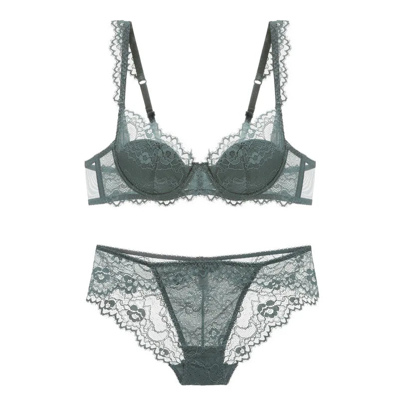 New 2019 lace sexy deep V-neck thin cotton cup fashion transparent bra panty lash push up underwear Comfortable Brassiere sets