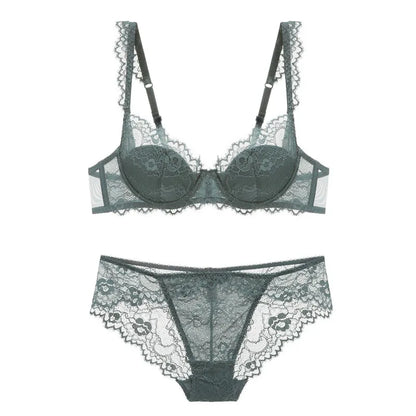 New 2019 lace sexy deep V-neck thin cotton cup fashion transparent bra panty lash push up underwear Comfortable Brassiere sets