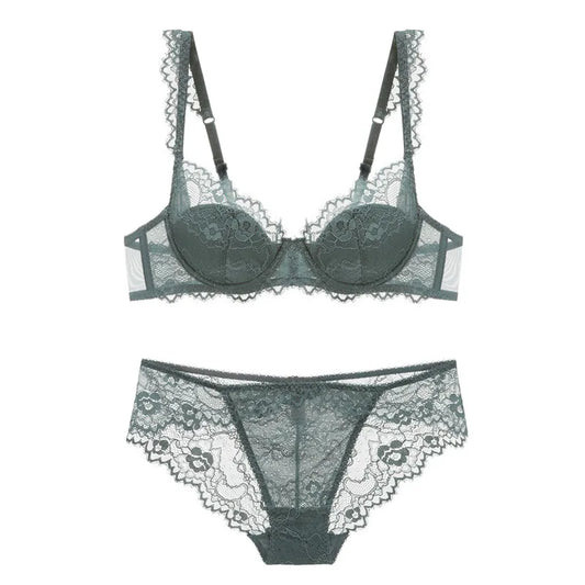 New 2019 lace sexy deep V-neck thin cotton cup fashion transparent bra panty lash push up underwear Comfortable Brassiere sets