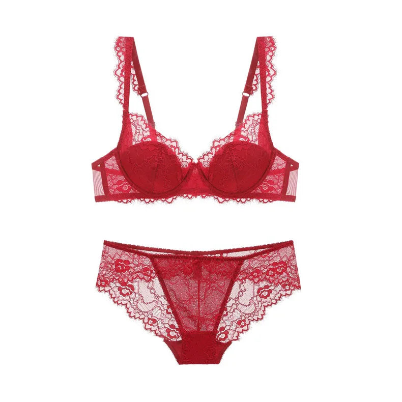 New 2019 lace sexy deep V-neck thin cotton cup fashion transparent bra panty lash push up underwear Comfortable Brassiere sets