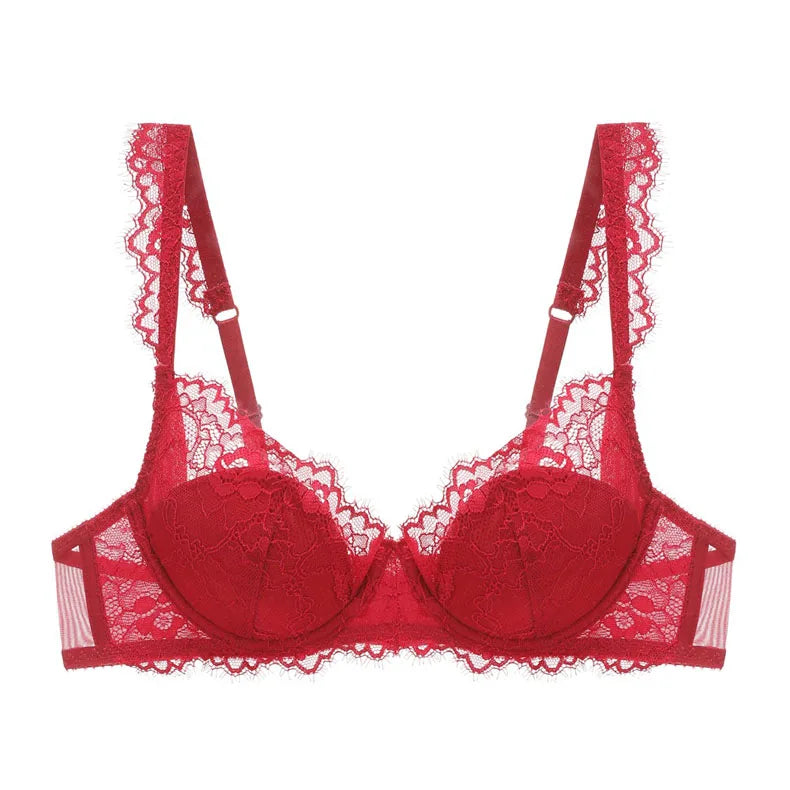 New 2019 lace sexy deep V-neck thin cotton cup fashion transparent bra panty lash push up underwear Comfortable Brassiere sets
