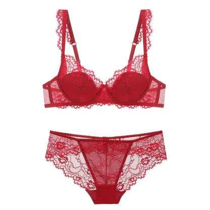 New 2019 lace sexy deep V-neck thin cotton cup fashion transparent bra panty lash push up underwear Comfortable Brassiere sets