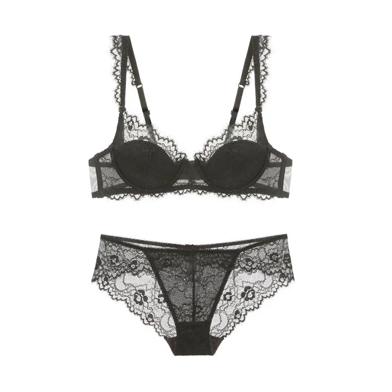New 2019 lace sexy deep V-neck thin cotton cup fashion transparent bra panty lash push up underwear Comfortable Brassiere sets