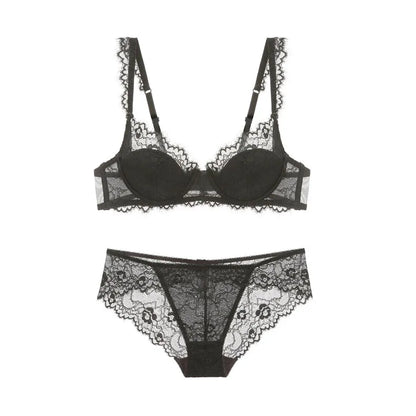 New 2019 lace sexy deep V-neck thin cotton cup fashion transparent bra panty lash push up underwear Comfortable Brassiere sets
