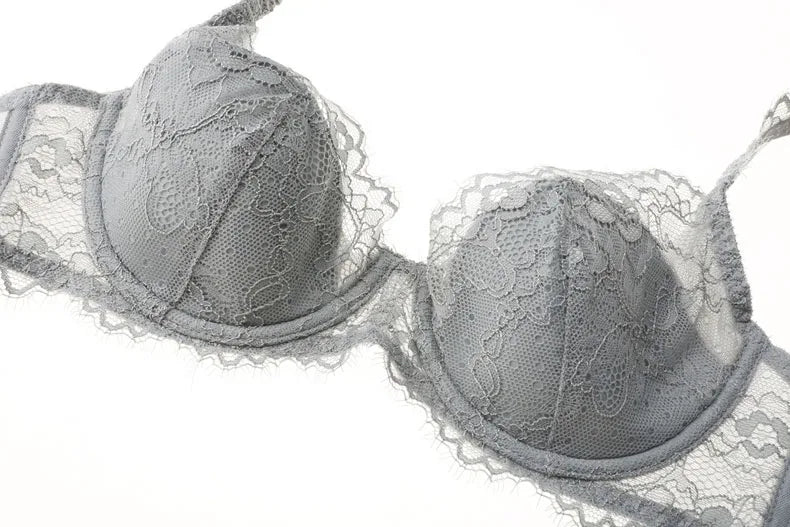 New 2019 lace sexy deep V-neck thin cotton cup fashion transparent bra panty lash push up underwear Comfortable Brassiere sets