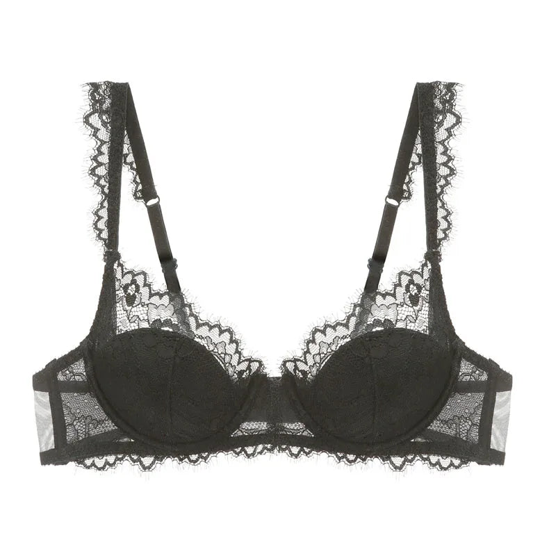 New 2019 lace sexy deep V-neck thin cotton cup fashion transparent bra panty lash push up underwear Comfortable Brassiere sets