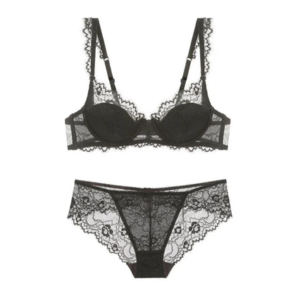 New 2019 lace sexy deep V-neck thin cotton cup fashion transparent bra panty lash push up underwear Comfortable Brassiere sets