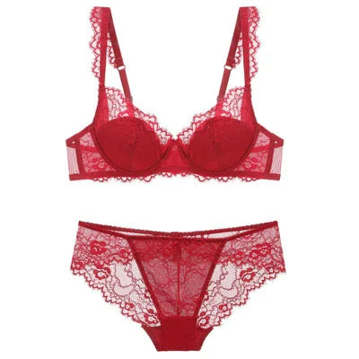 New 2019 lace sexy deep V-neck thin cotton cup fashion transparent bra panty lash push up underwear Comfortable Brassiere sets