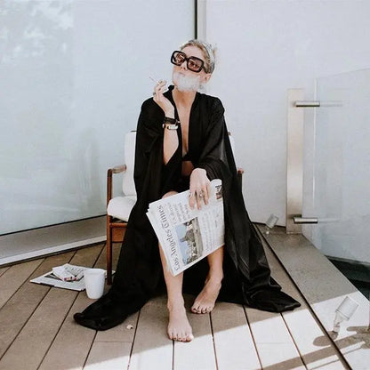 Fashion Sexy Pajama Dress Lingerie with Robe Long Sleeve Lace Nightgown with Belt Sleepwear Satin Women Bridesmaid Bathrobe