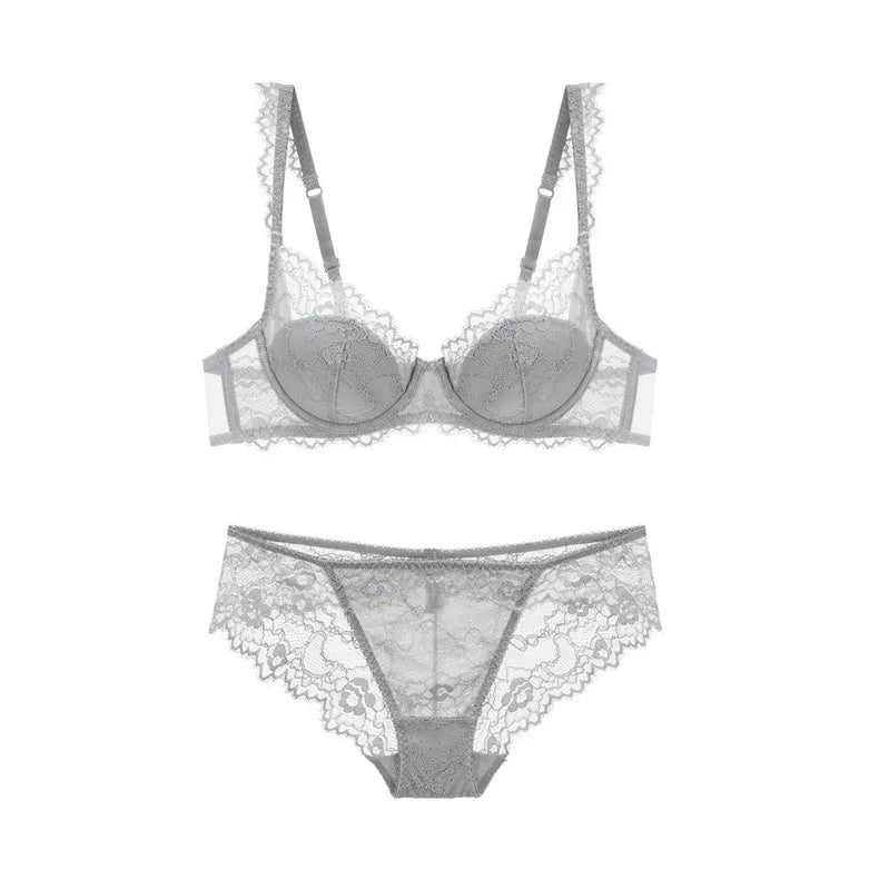 New 2019 lace sexy deep V-neck thin cotton cup fashion transparent bra panty lash push up underwear Comfortable Brassiere sets