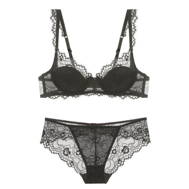 New 2019 lace sexy deep V-neck thin cotton cup fashion transparent bra panty lash push up underwear Comfortable Brassiere sets