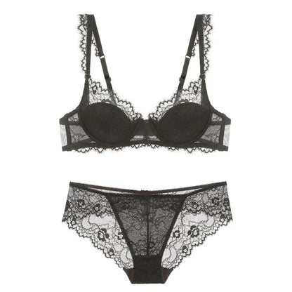 New 2019 lace sexy deep V-neck thin cotton cup fashion transparent bra panty lash push up underwear Comfortable Brassiere sets
