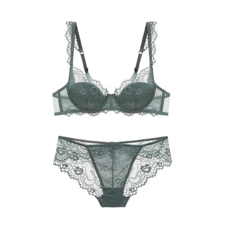 New 2019 lace sexy deep V-neck thin cotton cup fashion transparent bra panty lash push up underwear Comfortable Brassiere sets