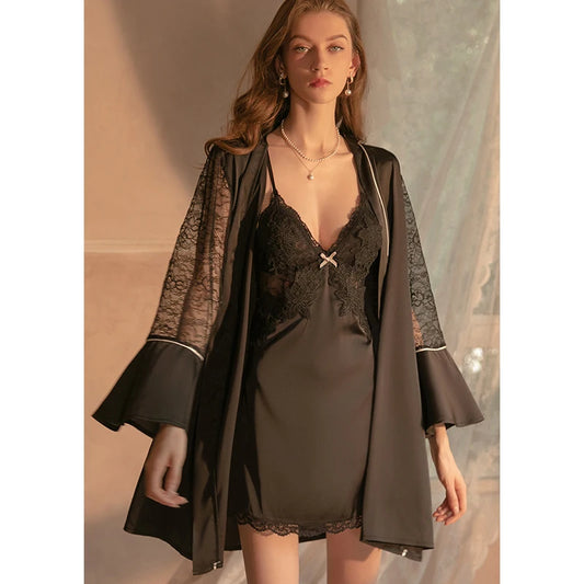 black  two-piece nightdress