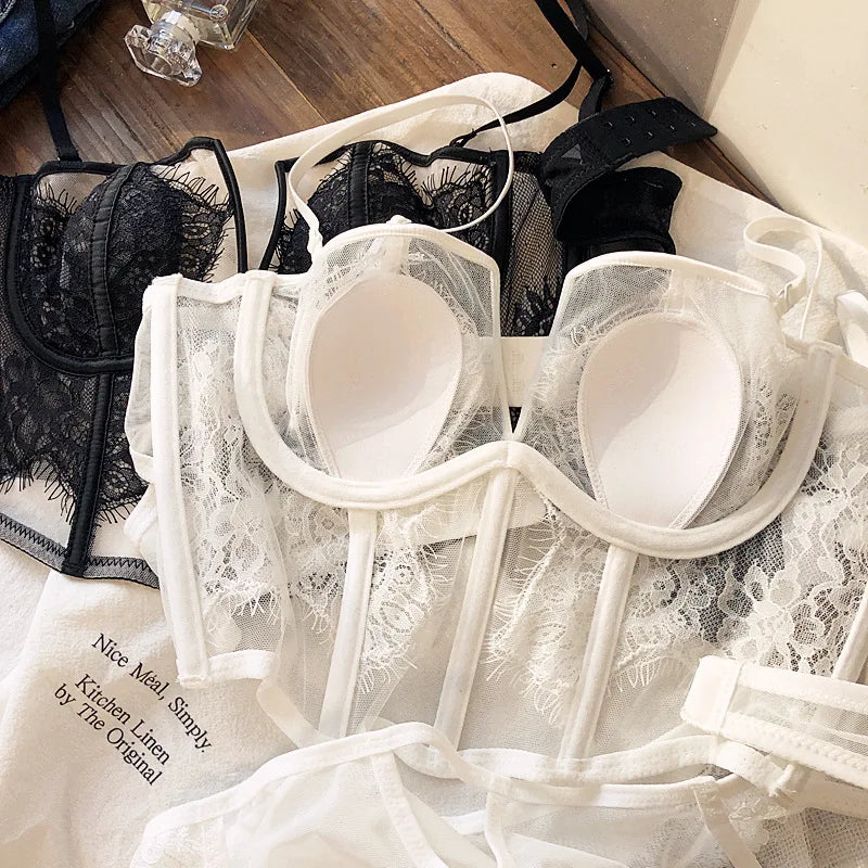 Fishbone Bra Inner Match Sexy Bra Shoulder Straps Pure Desire Lace Underwear Outerwear Women Vacation Seaside Corset Top 2023