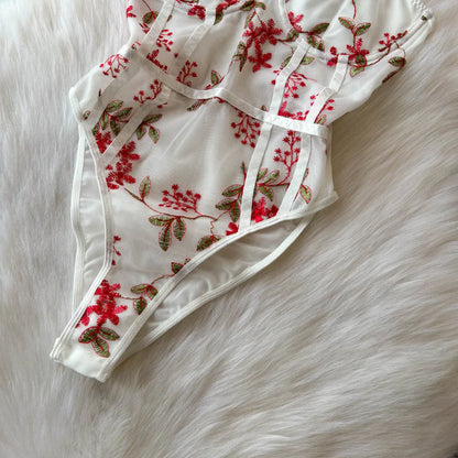 Women Hotsweet Vintage Mesh Embroidered Bodysuits Chic Lace Backless Jumpsuits Slim Straps Top Rompers Summer Sexy Clothing