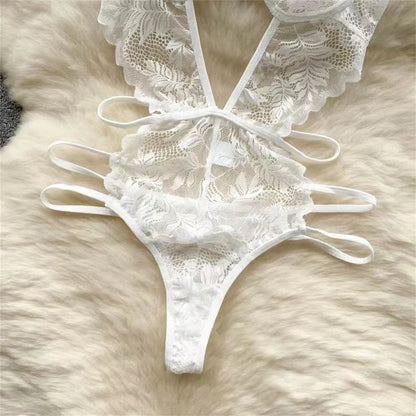 Lace Sexy Hollow Transparent Strappy Pajamas 2024 New Women's Jumpsuit Slim Fit Lingerie Hot Jumpsuit Backless Sensual Nightwear