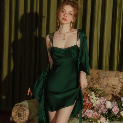 Women's Pajama Sets Satin Silk Robe Sets Nightgown Robes Kimono Sexy Lingerie V Neck Night Dress Sleepwear Woman Dressing Gown
