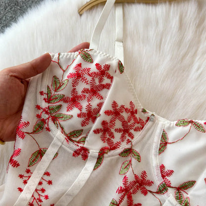 Women Hotsweet Vintage Mesh Embroidered Bodysuits Chic Lace Backless Jumpsuits Slim Straps Top Rompers Summer Sexy Clothing