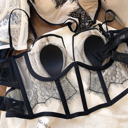 Fishbone Bra Inner Match Sexy Bra Shoulder Straps Pure Desire Lace Underwear Outerwear Women Vacation Seaside Corset Top 2023
