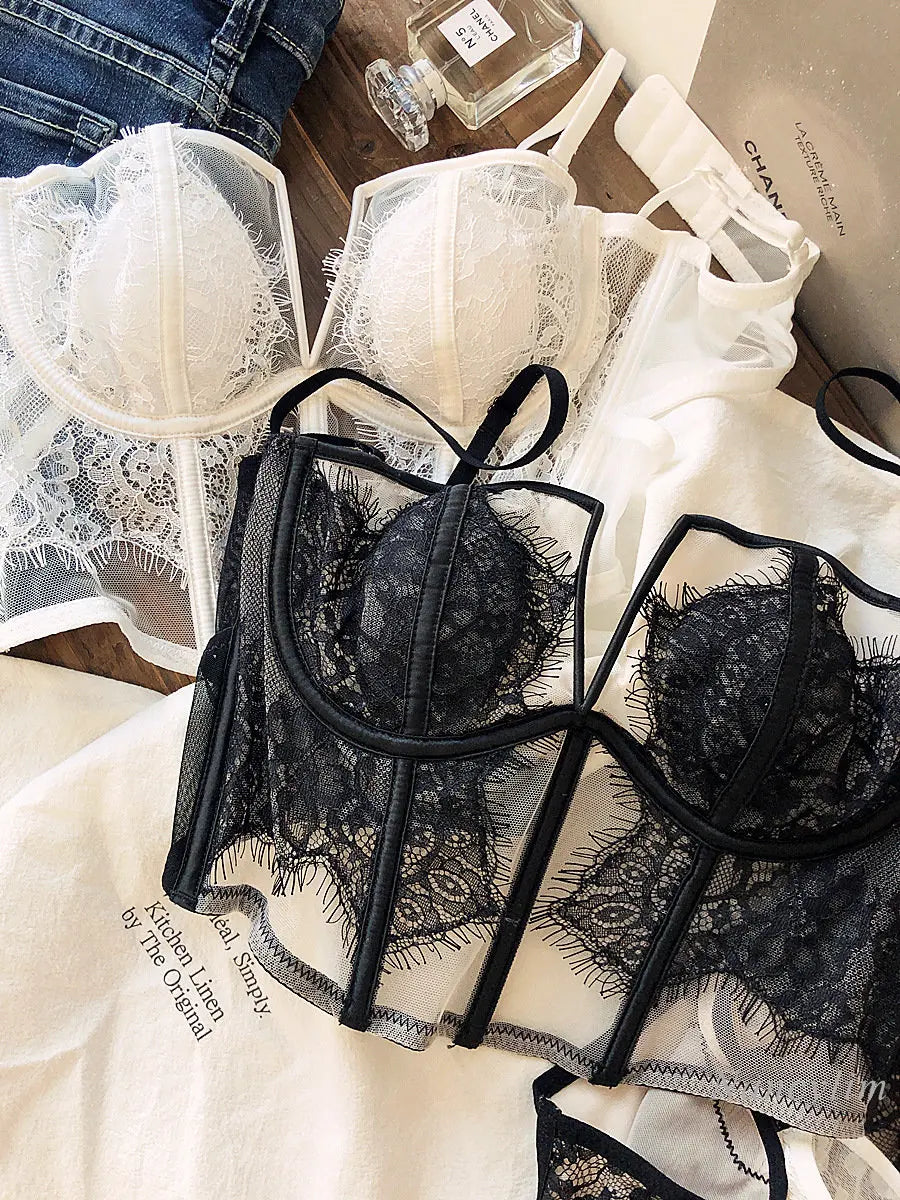Fishbone Bra Inner Match Sexy Bra Shoulder Straps Pure Desire Lace Underwear Outerwear Women Vacation Seaside Corset Top 2023