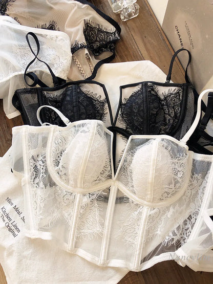 Fishbone Bra Inner Match Sexy Bra Shoulder Straps Pure Desire Lace Underwear Outerwear Women Vacation Seaside Corset Top 2023