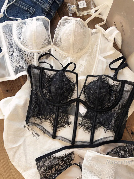 Fishbone Bra Inner Match Sexy Bra Shoulder Straps Pure Desire Lace Underwear Outerwear Women Vacation Seaside Corset Top 2023