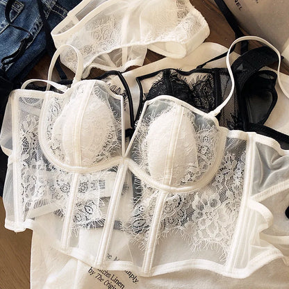 Fishbone Bra Inner Match Sexy Bra Shoulder Straps Pure Desire Lace Underwear Outerwear Women Vacation Seaside Corset Top 2023