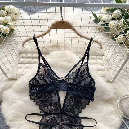 Lace Sexy Hollow Transparent Strappy Pajamas 2024 New Women's Jumpsuit Slim Fit Lingerie Hot Jumpsuit Backless Sensual Nightwear