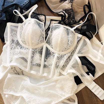 Fishbone Bra Inner Match Sexy Bra Shoulder Straps Pure Desire Lace Underwear Outerwear Women Vacation Seaside Corset Top 2023