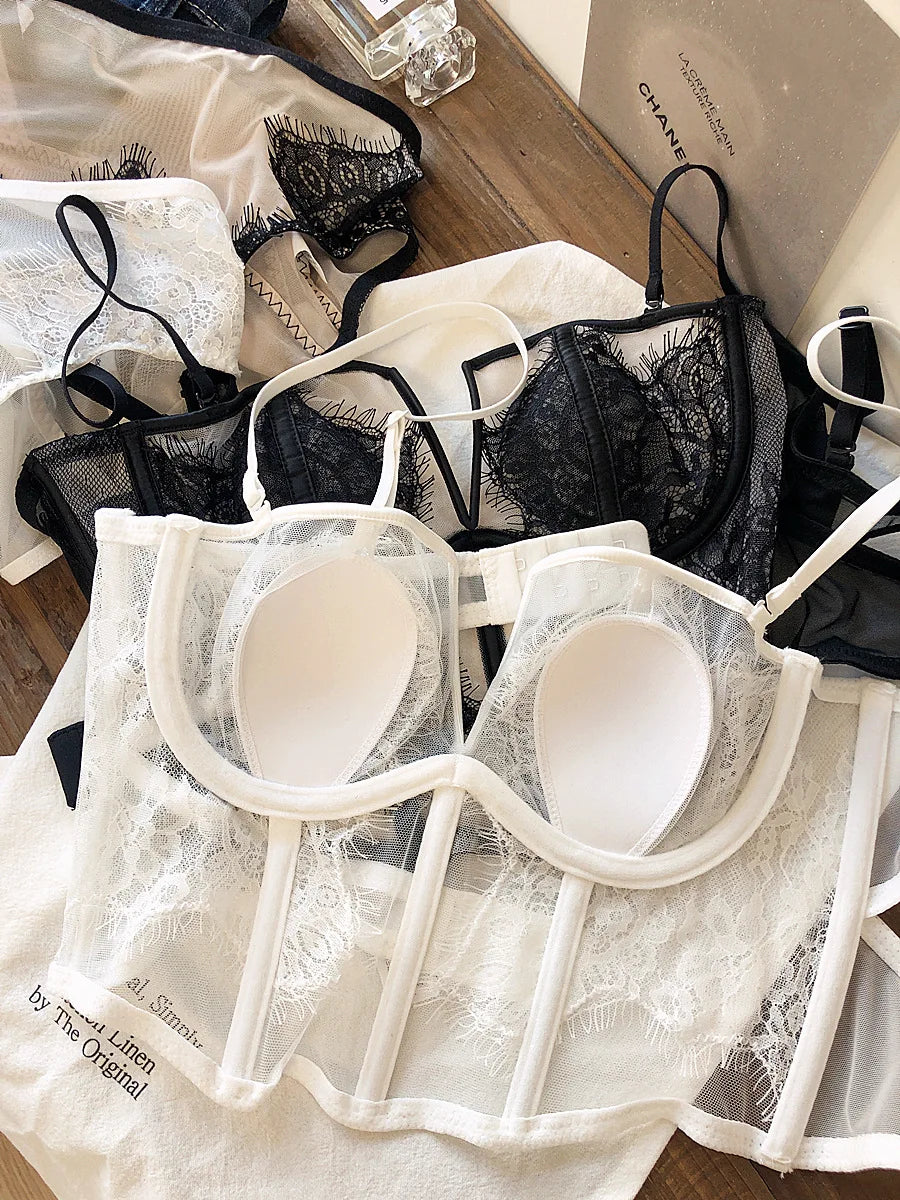 Fishbone Bra Inner Match Sexy Bra Shoulder Straps Pure Desire Lace Underwear Outerwear Women Vacation Seaside Corset Top 2023
