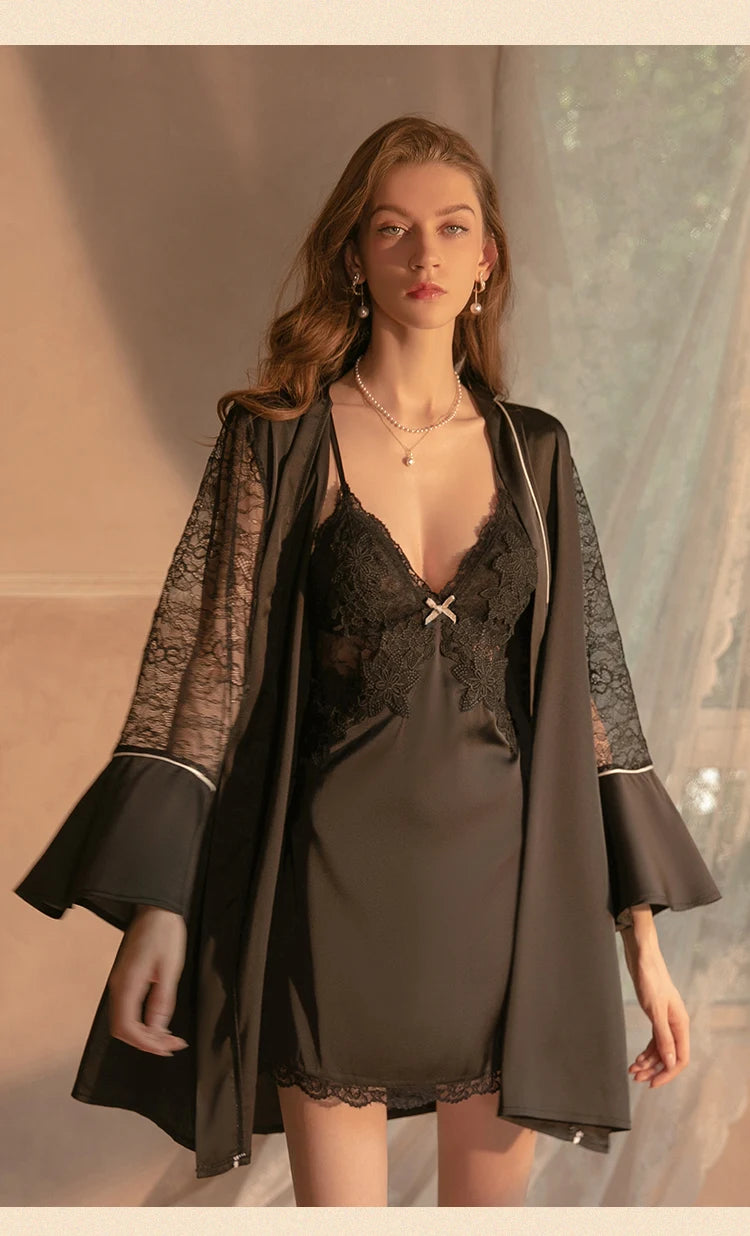 black  two-piece nightdress