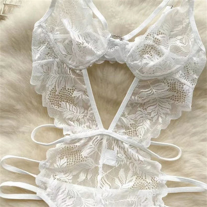 Lace Sexy Hollow Transparent Strappy Pajamas 2024 New Women's Jumpsuit Slim Fit Lingerie Hot Jumpsuit Backless Sensual Nightwear