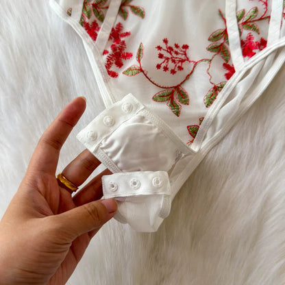 Women Hotsweet Vintage Mesh Embroidered Bodysuits Chic Lace Backless Jumpsuits Slim Straps Top Rompers Summer Sexy Clothing