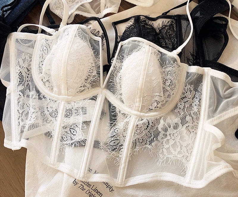 Fishbone Bra Inner Match Sexy Bra Shoulder Straps Pure Desire Lace Underwear Outerwear Women Vacation Seaside Corset Top 2023