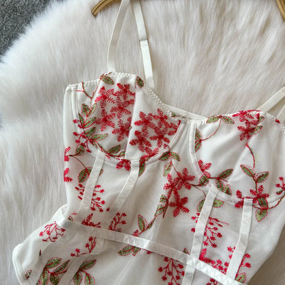 Women Hotsweet Vintage Mesh Embroidered Bodysuits Chic Lace Backless Jumpsuits Slim Straps Top Rompers Summer Sexy Clothing